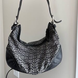 Coach Black and Gray Signature Hobo Shoulder Bag